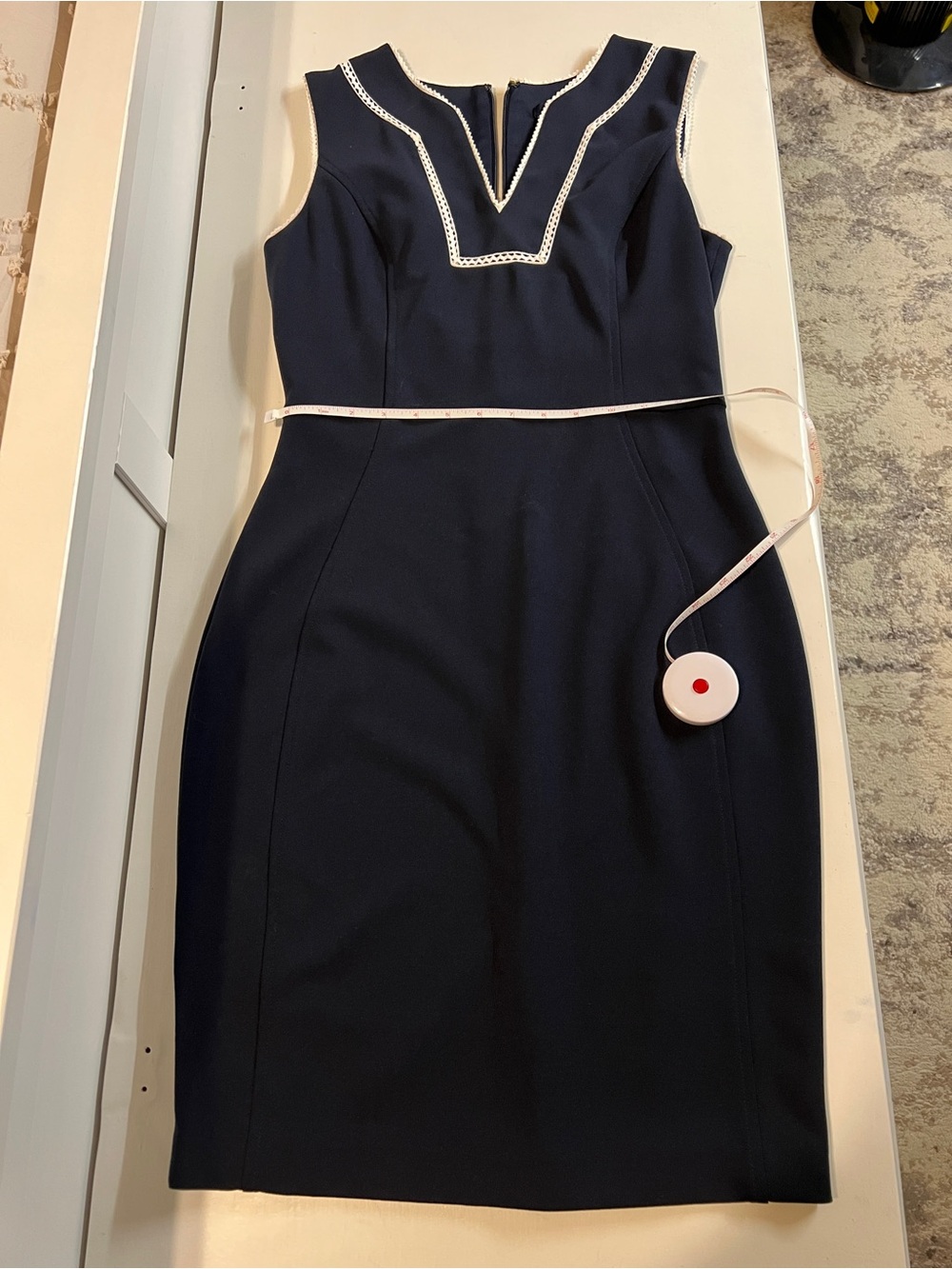 Tommy Hilfiger Navy Midi Sheath Dress with White Trim Detail